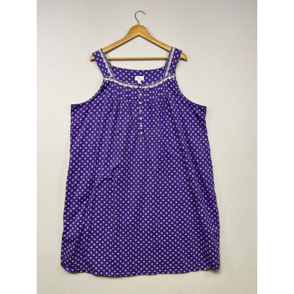 Cottagecore Aria Collection Womens 3X Purple Floral Cotton Sleeveless Nightgown